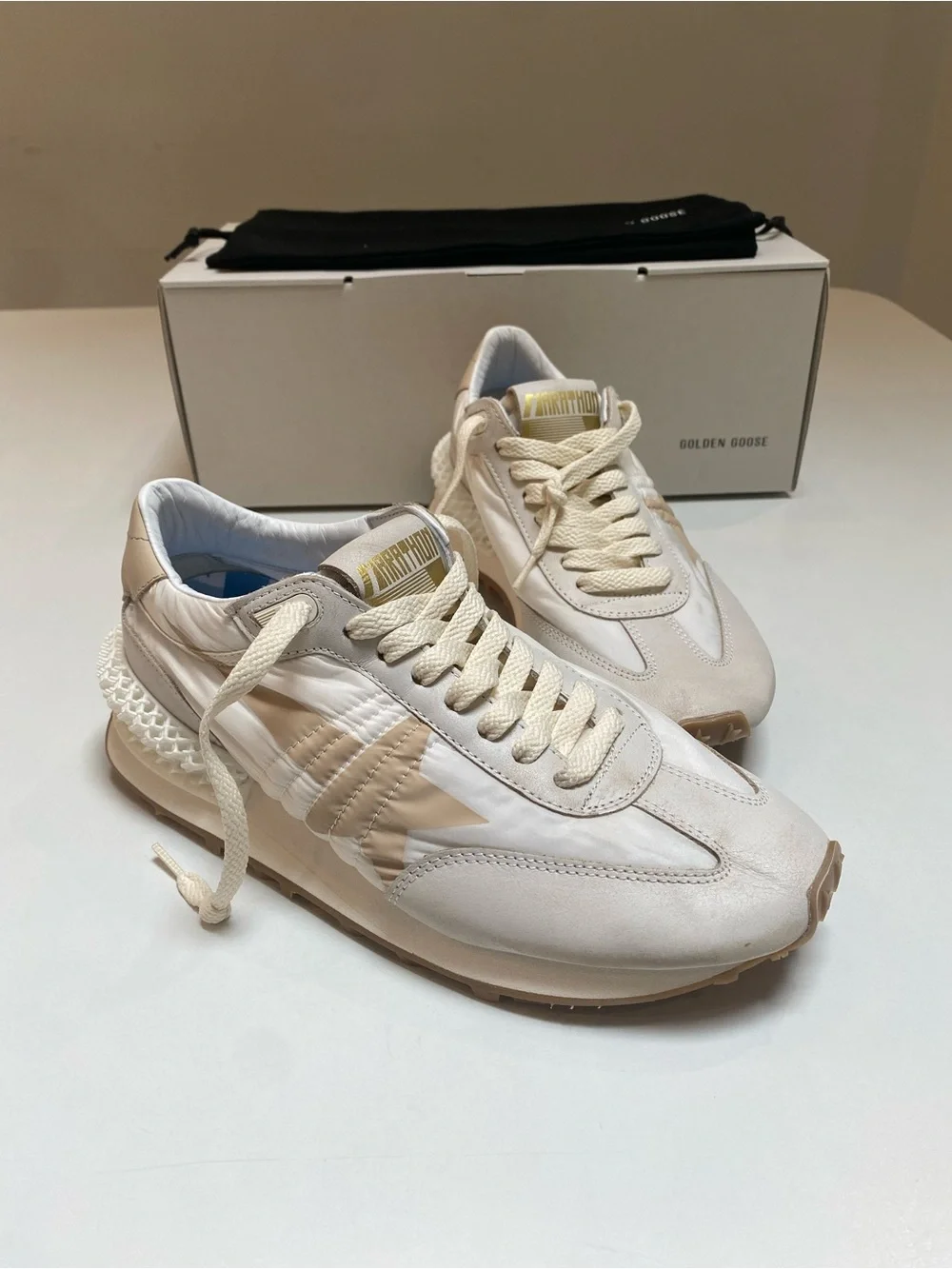 Golden Goose Women’s Marathon Sneaker in White Beige Nylon/Gray sz 36 New in Box